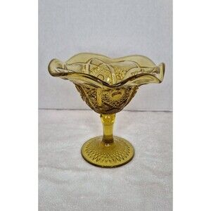 Indiana Amber Glass Dessert Dish Compote Hobstar Pattern